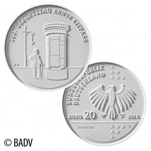 BRD 20 Euro-Gedenkmünze 2016 „200. Geburtstag Ernst Theodor Amandus Litfaß“