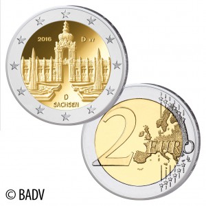 BRD 2 Euro-Gedenkmünze 2916 „Serie Bundesländer – Sachsen: Dresdner Zwinger“