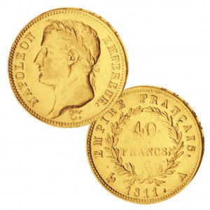 Frankreich 40 Francs, 1807– 1813, 900er Gold, 12,9g, ø 26mm (Napoleon mit Kranz)