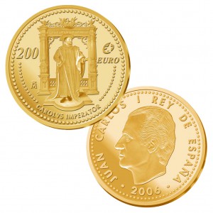 Spanien 200 Euro 2006 „Große Europäer – Karl V.“, 999er Gold, 13,50g, Ø 30mm, PP, Auflage: 3.000