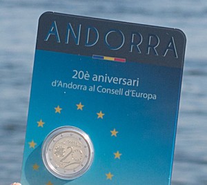 Jetzt ausgegeben: Andorra 2 Euro Gedenkmünze 2014. Foto der Münze in Stempelglanz in Coincard