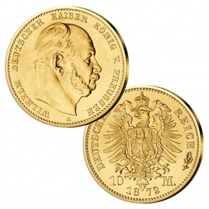 Königreich Preußen 10 M 1872 Wilhelm I., 900er Gold, 3,982 Gramm, Ø 19,5mm, Jaeger-Nr. 242