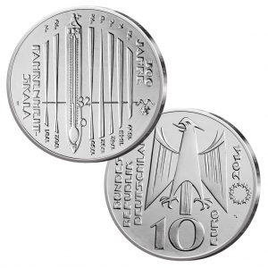 BRD 10 Euro 2014 300 Jahre Fahrenheit-Skala, st (CuNi, 14g, Ø 32,5mm), PP (625er Silber, 16g, Ø 32,5mm), Jaeger-Nr. 592