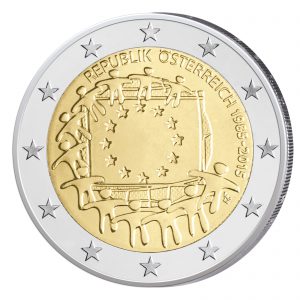 Österreichs Ländervariante der 2 Euro-Gemeinschaftsausgabe 2015 "30 Jahre Europaflagge"