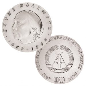 DDR 10 Mark der Notenbank 1967 100. Geburtstag von Käthe Kollwitz, 800er Silber, 17g, Ø 31mm, Prägestätte A (Berlin), Auflage: 100.552, Jaeger-Nr. 1519