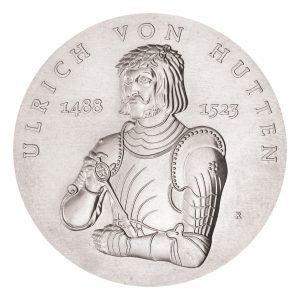 DDR 10 Mark 1988 500. Geburtstag von Ulrich von Hutten, 500er Silber, 17g, Ø 31mm, Prägestätte A (Berlin), Auflage: 37.000 (PP: 3.000), Jaeger-Nr. 1622