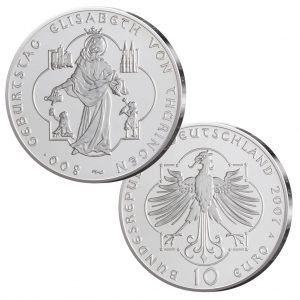 BRD 10 Euro 2007 800. Geburtstag Elisabeth von Thüringen, 925er Silber, 18g, Ø 32,5mm, Prägestätte A (Berlin), st Auflage: 1.600.000, PP Auflage: 300.000, Jaeger-Nr. 532