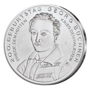 BRD 10 Euro 2013 200. Geburtstag Georg Büchner, st (CuNi, 14g, Ø 32,5mm), PP (625er Silber, 16g, Ø 32,5mm), Jaeger-Nr. 583