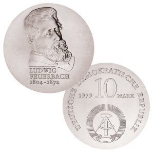 DDR 10 Mark 1979 175. Geburtstag Ludwig Feuerbach , 500er Silber, 17g, Ø 31mm, Prägestätte A (Berlin), Auflage: 50.500 (PP: 4.500), Jaeger-Nr. 1574