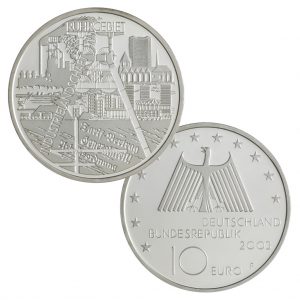 BRD 10 Euro 2003 Industrielandschaft Ruhrgebiet, 925er Silber, 18g, Ø 32,5mm, Prägestätte F (Stuttgart), st Auflage: 2.050.000, PP Auflage: 350.000, Jaeger-Nr. 501