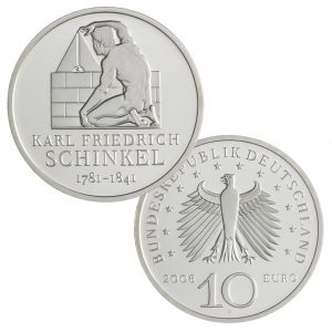 BRD 10 Euro 2006 225. Geburtstag Karl Friedrich Schinkel, 925er Silber, 18g, Ø 32,5mm, Prägestätte F (Stuttgart), st Auflage: 1.600.000, PP Auflage: 300.000, Jaeger-Nr. 521