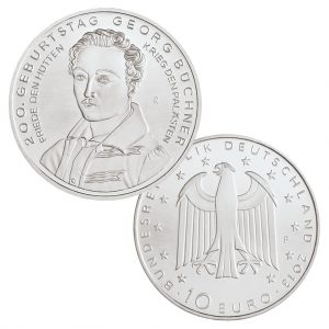 BRD 10 Euro 2013 200. Geburtstag Georg Büchner, st (CuNi, 14g, Ø 32,5mm), PP (625er Silber, 16g, Ø 32,5mm), Jaeger-Nr. 583