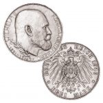 Königreich Württemberg 3 Mark 1916 „Zum 25jährigen Regierungsjubiläum von König Wilhelm II.“, 900er Silber, 16,667g, Ø 33mm, Jaeger-Nr. 178