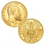 Königreich Württemberg 20 Mark 1894-1914 „König Wilhelm II.“, 900er Gold, 7,965g, Ø 22,5mm, Jaeger-Nr. 296