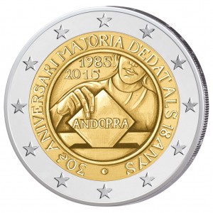 Münze 2 Euro Andorra 2015 - 30. Jahrestag der Volljährigkeit ab 18 Jahren