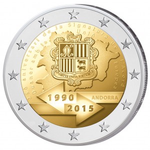 Münze 2 Euro-Entwurf Anlass 1990-2015 Andorra 25. Jahrestag der Zollunion mit der EU