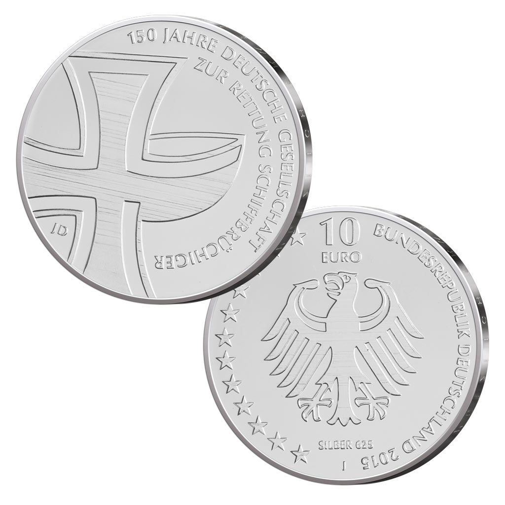 Silbermünze 10 Euro Deutschland 2015, 150 Jahre Deutsche Gesellschaft zur Rettung Schiffbrüchiger
