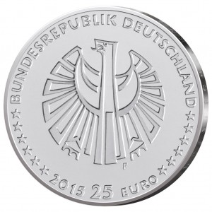 Wertseite der Silbermünze 25 Euro Deutschland, 25 Jahre Deutsche Einheit