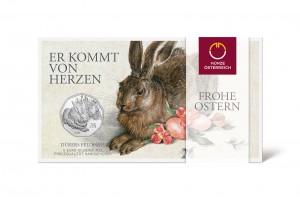 Verpackung der Münze Österreich 5 Euro 2016 Dürers Feldhase in Silber