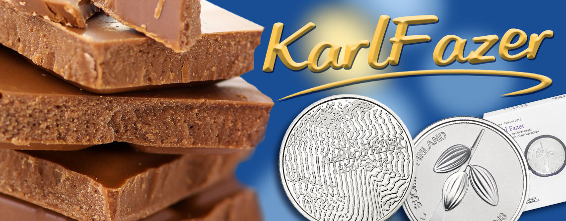 Finnland veröffentlicht  Gedenkmünzen zu Ehren des Bäckers, Konditors und Chocolatiers Karl Fazer