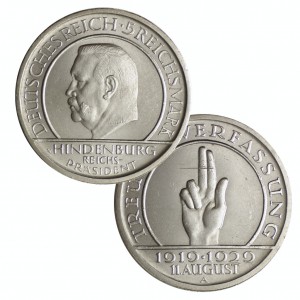 Münze 5 Reichsmark 1929 Weimarer Republik 10. Jahrestag der Weimarer Reichsverfassung