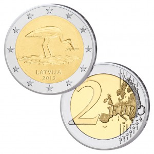 Münze 2 Euro 2015 Lettland Schwarzstorch