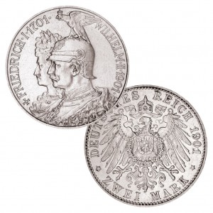 Königreich Preußen 2 Mark 1901 „200 Jahre Königreich“, 900er Silber, 11,111g, Ø 28mm, Jaeger-Nr. 105