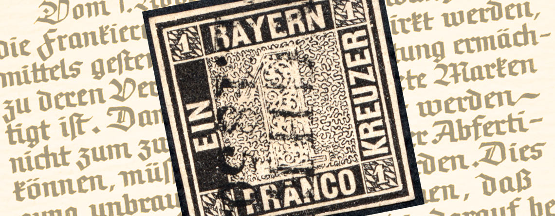 Die erste deutsche Briefmarke überhaupt: „Schwarzer Einser“ Bayern 1849 – Mi.Nr. 1