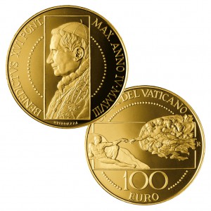 Vatikan 100 Euro 2008 „Die Erschaffung Adams“, 917er Gold, 30g, Ø 35mm, PP, Auflage: 960