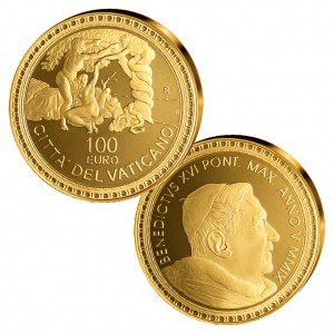 Vatikan 100 Euro 2009 „Sündenfall und Vertreibung aus dem Paradies“, 917er Gold, 30g, Ø 35mm, PP, Auflage: 998