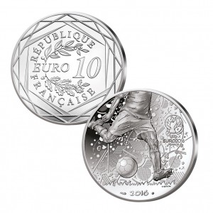 Frankreich 10 Euro 2016 Fußball-Europameisterschaft, 333er Silber, 17g, Ø 31mm, PP