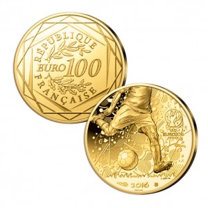 Frankreich 100 Euro 2016 Fußball-Europameisterschaft, 999er Gold, 1,8g, Ø 16mm, PP