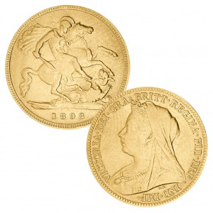½ Sovereign Queen Victoria mit Schleier, 916er Gold, Feingewicht 3,99 Gramm, Ø 19mm