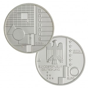 BRD 10 Euro 2004 Bauhaus Dessau, 925er Silber, 18g, Ø 32,5mm, Prägestätte A (Berlin), st Auflage: 1.800.000, PP Auflage: 300.000, Jaeger-Nr. 505
