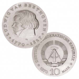 DDR 10 Mark 1970 200. Geburtstag Ludwig van Beethoven, 625er Silber, 17g, Ø 31mm, Prägestätte A (Berlin), Auflage: 100.265, Jaeger-Nr. 1528