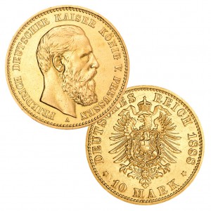 Preußen 10 Mark 1888 Friedrich III., 900er Gold, 3,982g, Ø 19,5mm, Prägestätte A (Berlin), Auflage 876.224, Jaeger-Nr. 247
