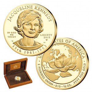 USA 10 Dollars 2015 „Jacqueline Kennedy - 35. First Spouse 1961-1963“, 999,9er Gold, ½ Unze, Ø 26,50mm, im Etui mit Echtheitszertifikat, PP, Auflage: 30.000