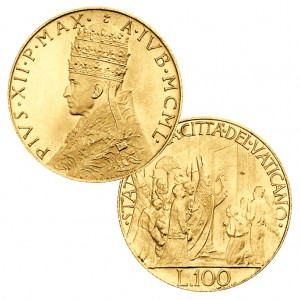 Goldmünze 100 Lire Stato della Città del Vaticano 1950 - Pontifikat Pius XII.