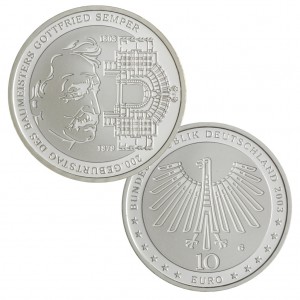 Münze 10 Euro Deutschland 2003, 200. Geburtstag des Baumeisters Gottfried von Semper