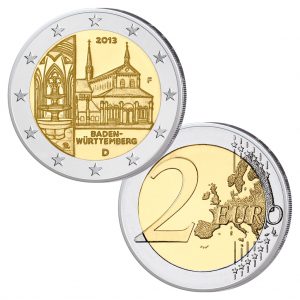 BRD 2 Euro-Gedenkmünze 2013 "Bundesländer-Serie: Baden-Württemberg - Kloster Maulbronn", hier Prägestätte F (Stuttgart)