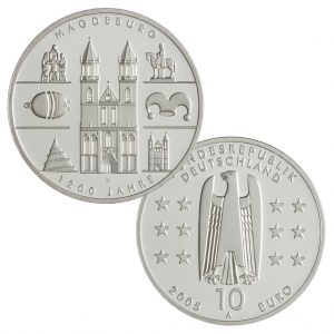 BRD 10 Euro 2005 1200 Jahre Magdeburg, 925er Silber, 18g, Ø 32,5mm, Prägestätte A (Berlin), st Auflage: 1.800.000, PP Auflage: 300.000, Jaeger-Nr. 515