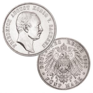 Münze 5 Mark Königreich Sachsen 1907/1908 /1914 Friedrich August III