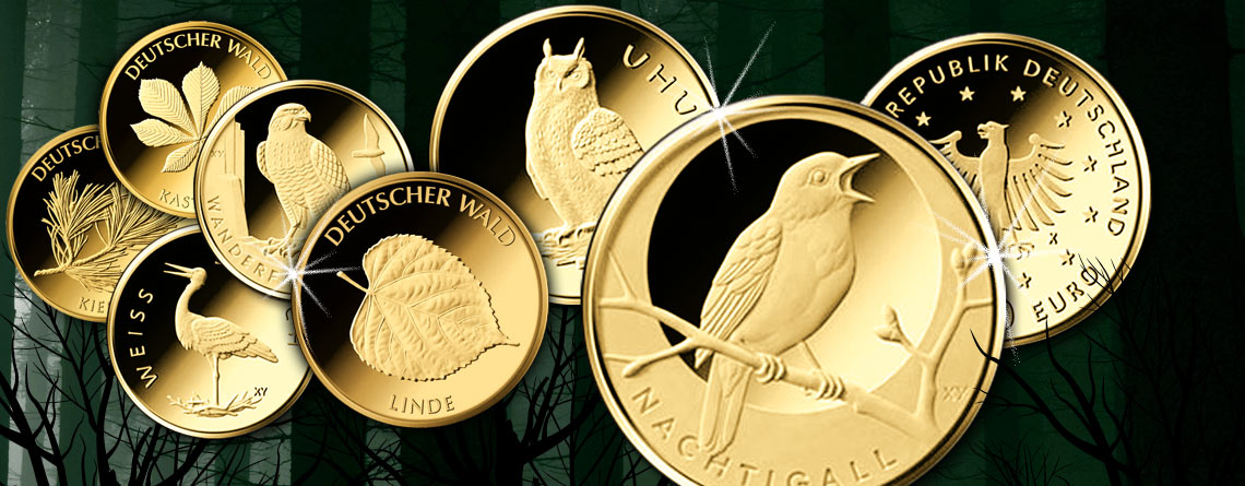 Deutschlands Euro Gold – BRD 20 Euro Gold 2016 Nachtigall. Übersicht über Deutschlands 20 Euro-Goldmünzen 2010 bis heute