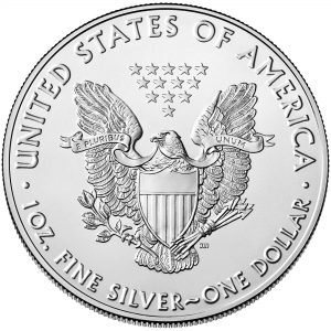 Namensgebende Adler-Seite der Münze USA 1 Dollar 2016 „Silver Eagle“, 999er Silber, 1 Unze (31.1g), Ø 40,60mm