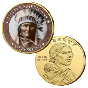 Münze 1 Dollar USA Sacagawea mit Farbmotiv (Kaltemaille) Geronimo