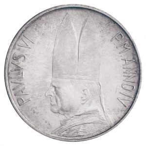 Münze 500 Lire 1966 Portraitseite der Vatikan Paul VI.