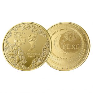 Frankreich „Fußball WM 2014 Brasilien“, 50 Euro 2014, 920er Gold, 8,45g, Ø 22mm, PP, Auflage: 3.000