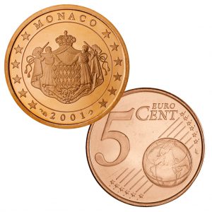 Monaco 5 Cent Kursmünze mit dem Wappen der Grimaldis