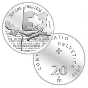 Schweiz 20 Franken 2016 "Schweizerisches Rotes Kreuz", 835er Silber, 20g, Ø 33mm, st Auflage: 30.000