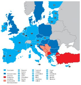 Übersichtskarte Europa und die Euro-Länder (Stand 2015)